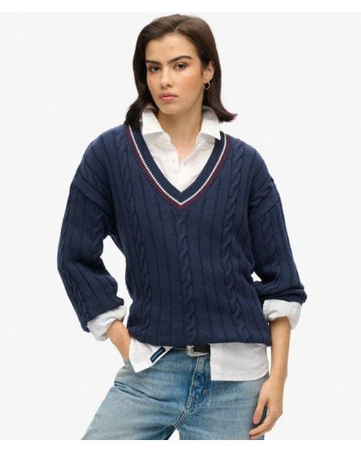 Superdry Blue & Co Oversized V-neck Cricket Knit Jumper