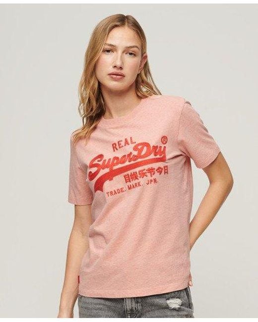Superdry T-shirt Met Geborduurd Vintage Logo in het Pink
