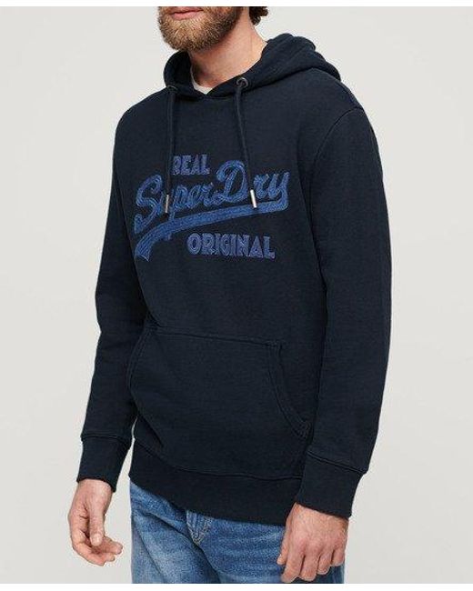 Superdry Blue Embroidered Long Sleeved Hoodie for men