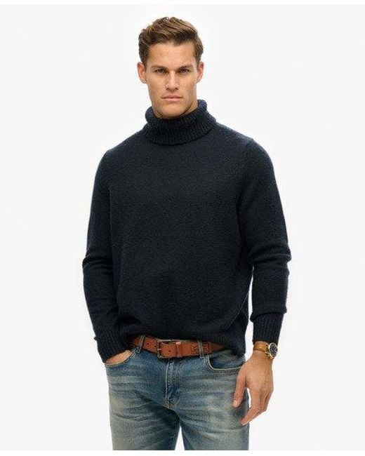 Superdry Blue Brushed Roll Neck Jumper for men