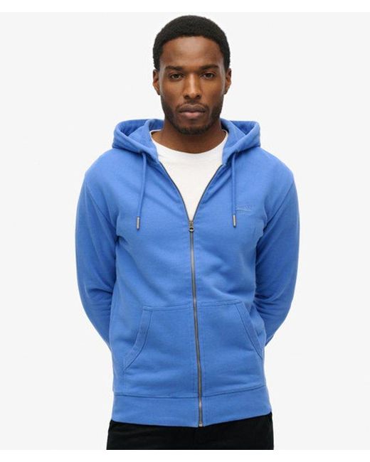 Superdry Blue Essential Logo Half Brushed Zip Hoodie for men