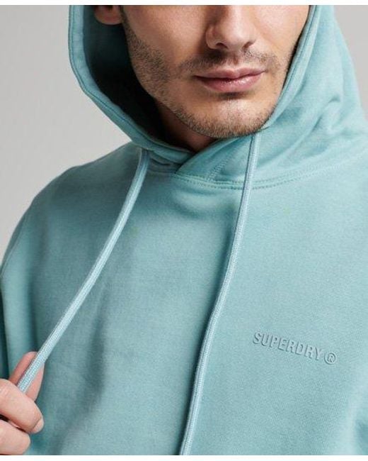 Superdry Blue Essential Overdyed Hoodie Tourmaline for men