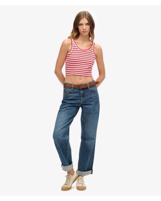 Superdry Red & Co Organic Cotton Vintage Ribbed Crop Vest Top