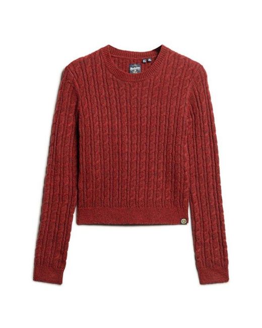 Superdry Red Fitted Cable Crew Neck Jumper