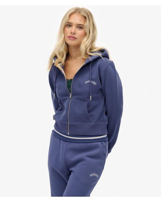Superdry Blue & Co Essential Logo Cropped Zip Hoodie