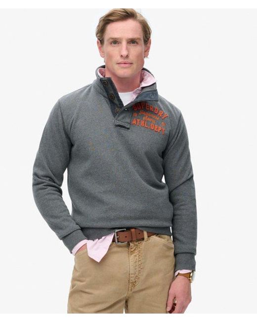 Superdry Gray Vintage Athletic Half Button Sweatshirt for men