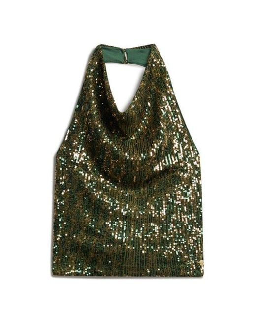 Superdry Green & Co Cowl Halter Neck Sequin Top