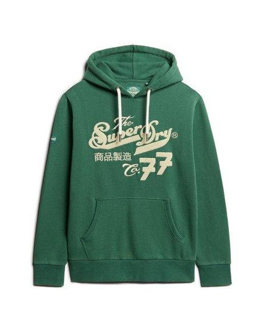 Superdry Green Embroidered Script Graphic Hoodie for men