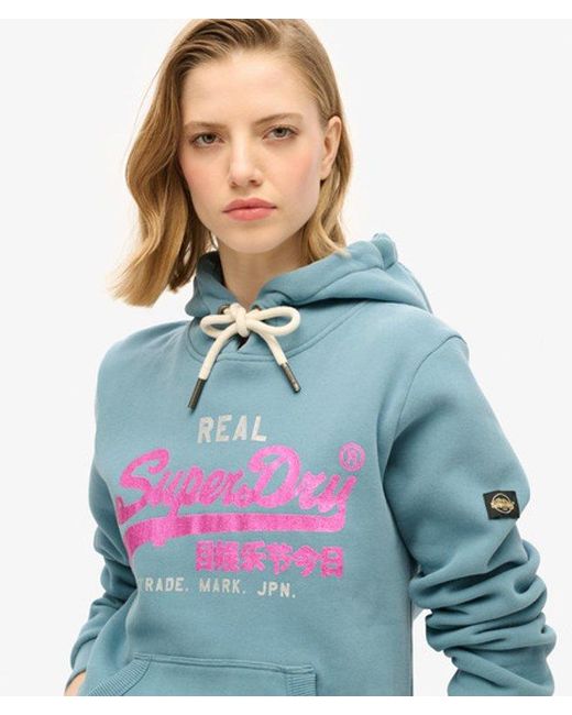 Superdry Blue & Co Embellished Vintage Logo Graphic Hoodie