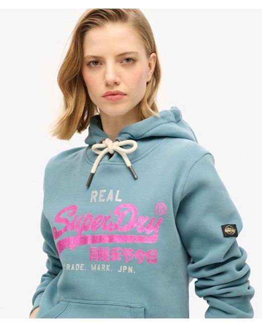 Superdry Blue & Co Embellished Vintage Logo Graphic Hoodie