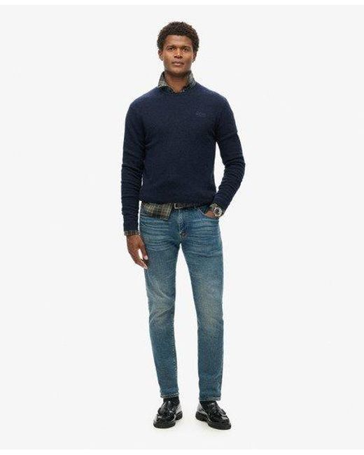 Superdry Blue Essential Slim Fit Crew Jumper for men