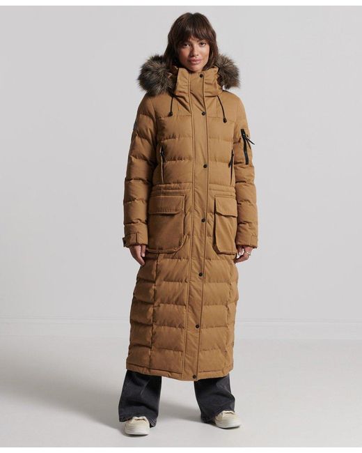 Superdry Synthetic Microfibre Expedition Longline Parka Coat Brown