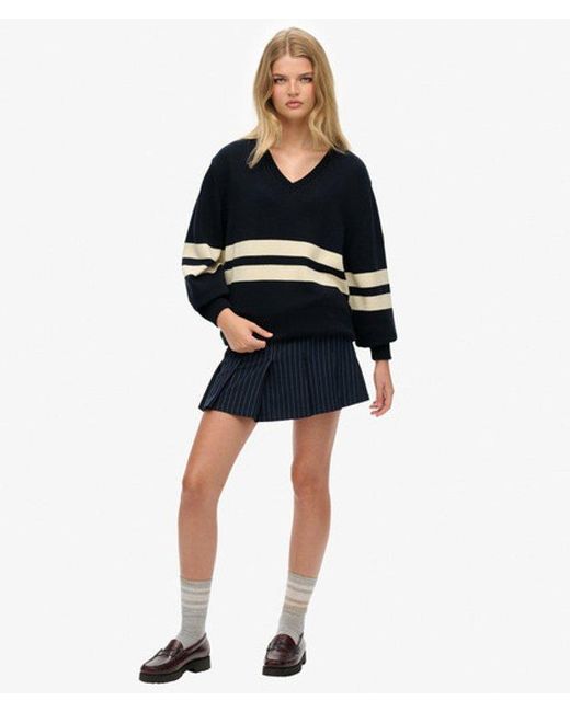 Superdry Blue & Co Oversized Striped V-neck Jumper