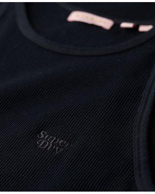 Superdry Black Embroidered Rib Racer Dress