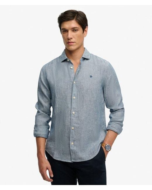 Superdry Blue & Co Riviera Long Sleeve Linen Shirt for men