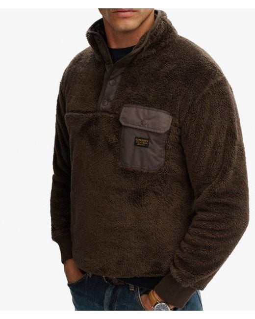 Superdry Brown & Co High Pile Fleece Henley Jumper for men