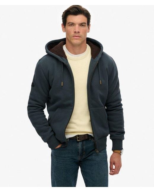 Superdry Black & Co Borg Lined Zip Hoodie for men