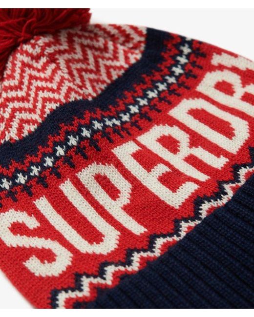 Superdry Red Fairisle Beanie Hat