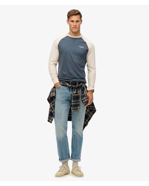 Superdry Blue Essential Logo Baseball Long Sleeve Top for men