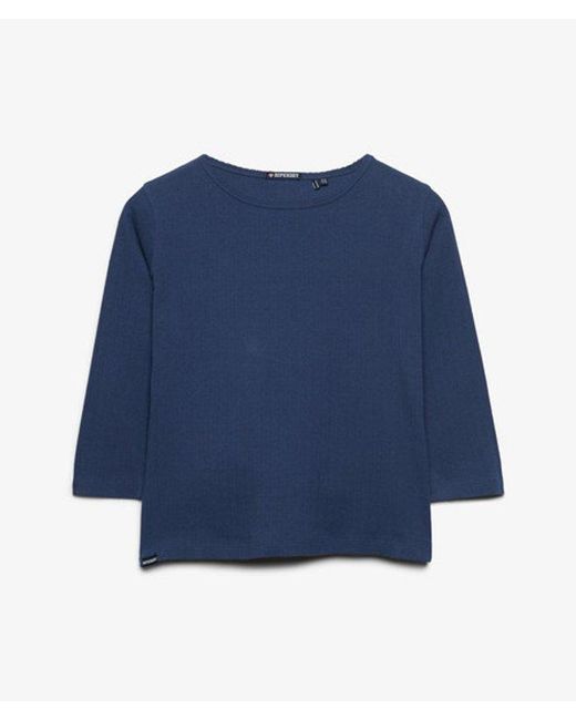 Superdry Blue & Co Athletic Essentials Pointelle Half Sleeve Top