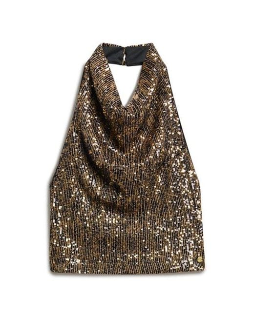 Superdry Black Cowl Halter Neck Sequin Top