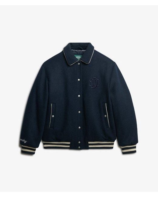 Superdry Blue Country Club Wool Bomber Jacket