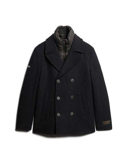 Superdry Classic 2 In 1 Wool Pea Coat in Blue for Men Lyst