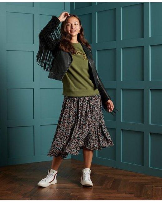 Superdry Green Ronda Midi Skirt Autumn Daisy