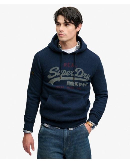 Superdry Blue & Co Vintage Logo Heritage Relaxed Hoodie for men