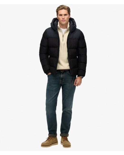 Superdry Black Colourblock Hooded Puffer Jacket for men