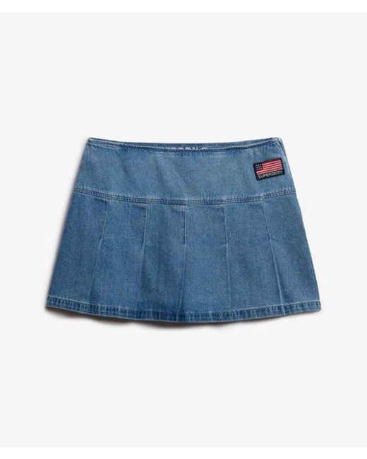Superdry Blue & Co Pleated Patched Mini Skirt