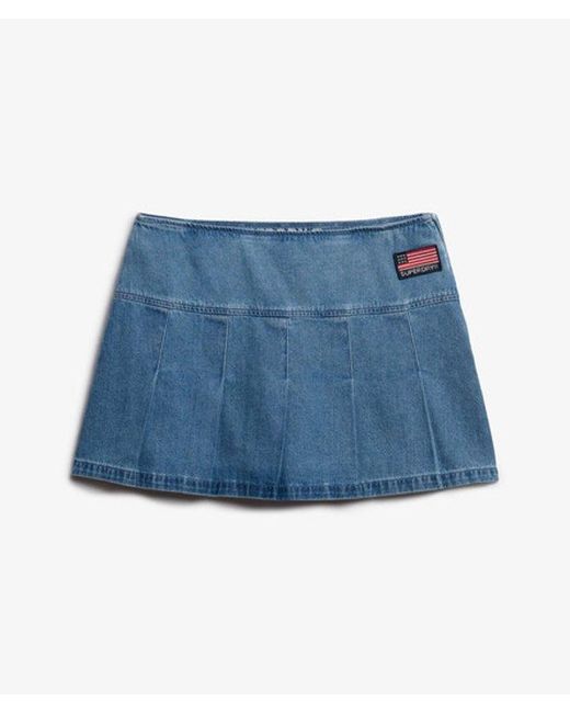 Femme Mini-Jupe Plissée À Empiècements Taille Superdry en coloris Blue