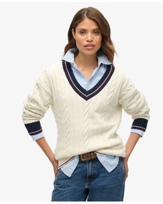 Superdry Natural Oversized V-neck Cricket Knit Jumper