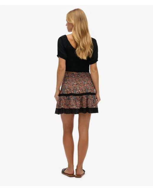Superdry Black & Co Printed Lace Trim Mini Skirt