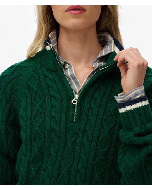 Superdry Green Slim Cable Half Zip Knit Jumper