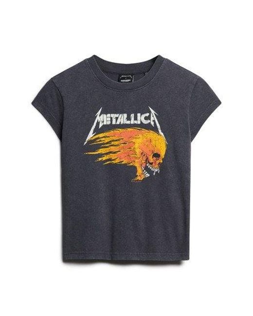 Superdry Metallica X T-shirt Met Kapmouwen in het Gray