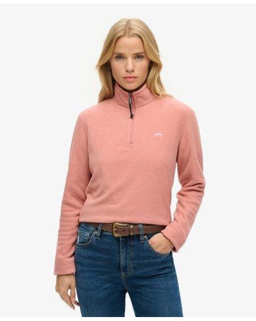 Superdry Korte Polar Fleecetrui Met Halve Rits in het Red