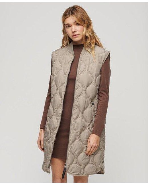 Superdry Brown Ladies Quilted Studios Long Liner Gilet