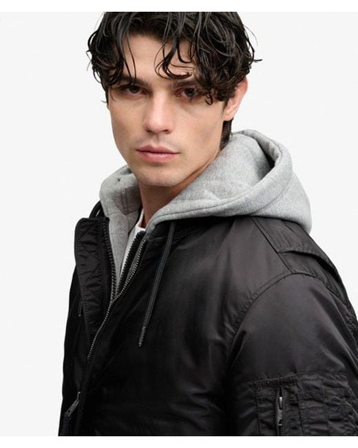 Superdry Black Hooded Ma1 Bomber Jacket for men