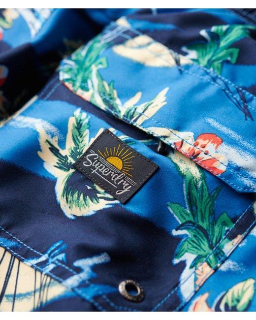 Superdry Blue & Co Recycled Hawaiian Print 17-inch Swim Shorts for men