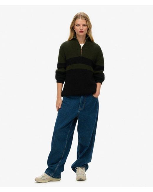 Superdry Black Oversized Cotton Classic Stripe Half-zip Jumper