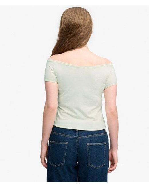 Superdry White Bardot Short Sleeve Off Shoulder Top
