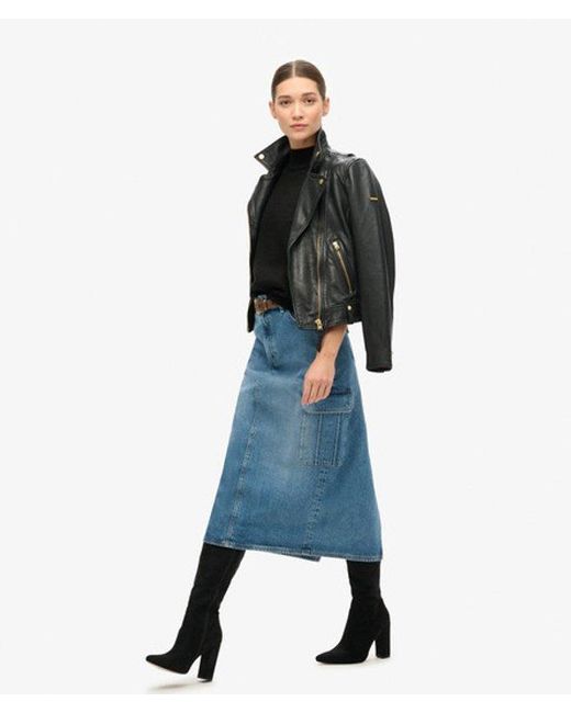 Superdry Black & Co Denim Cargo Pocket Midi Skirt