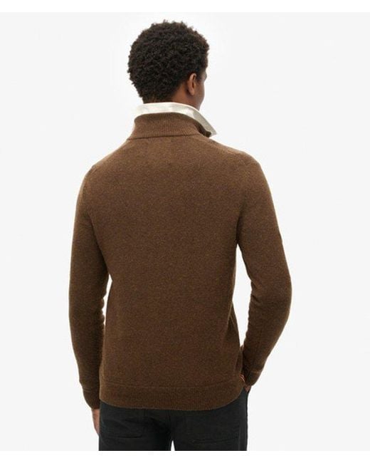 Superdry Brown Essential Embroidered Knitted Half Zip Jumper for men