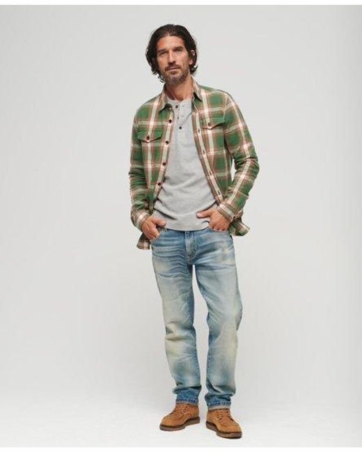 Superdry Green Organic Cotton Worker Check Shirt for men