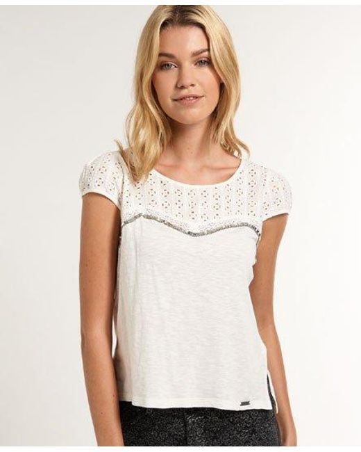 Superdry White Broderie Panel Top Winter