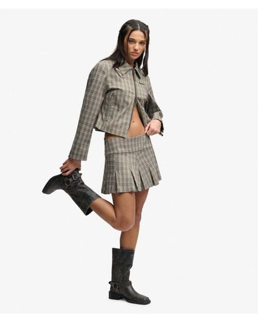 Superdry Gray Bench X & Co Bench Logo Pleated Check Mini Skirt