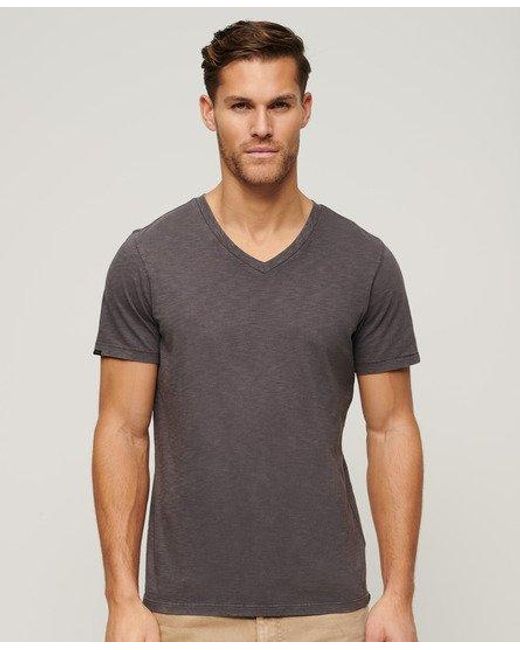 Superdry Gray V-neck Slub Short Sleeve T-shirt for men