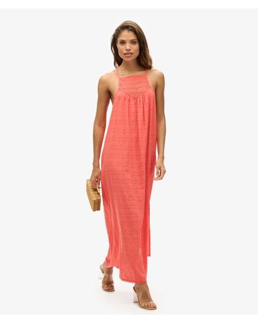Superdry Red & Co Lace Halter Maxi Beach Dress