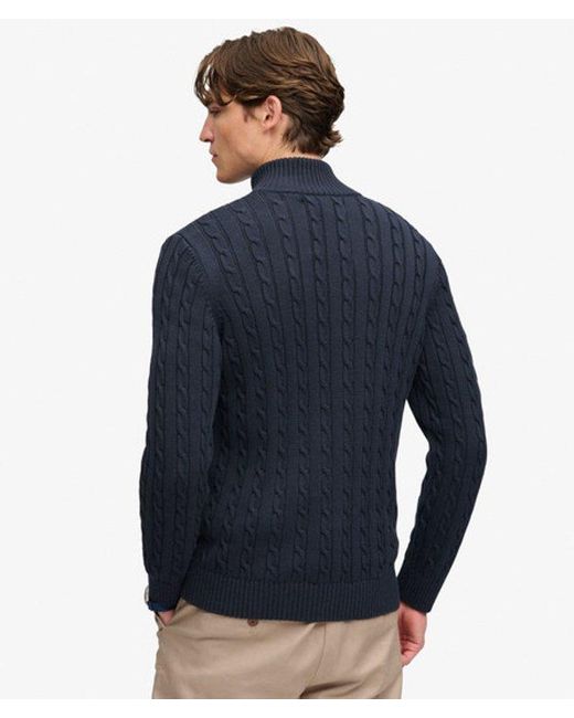 Superdry Blue Preppy Cotton Cable Half Zip Jumper for men